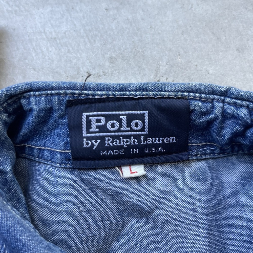 Polo Ralph Lauren Shirt Blue 80s Vintage Denim Button Down Large Made In USA - Picture 3 of 7